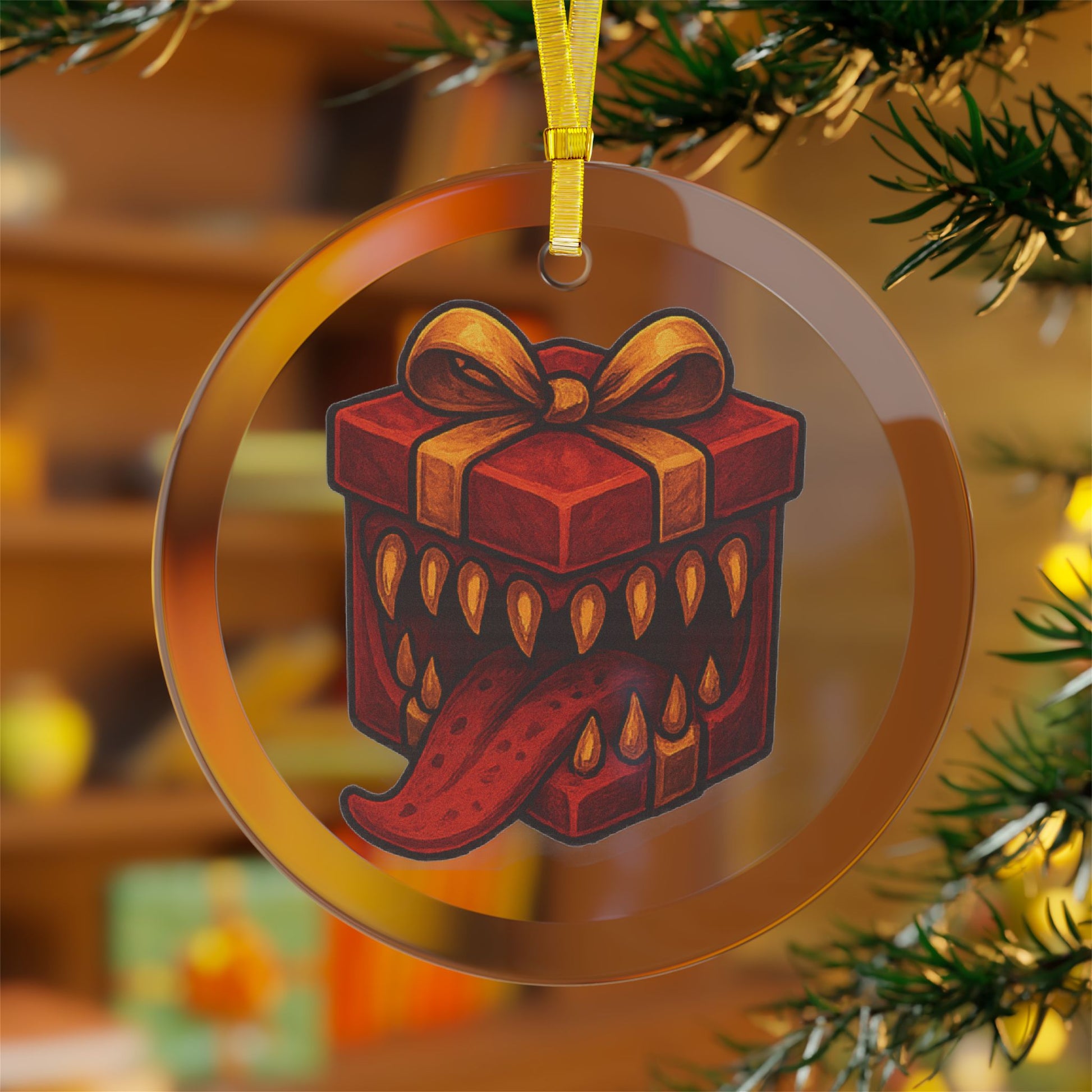Glass Red Mimic Present Ornaments