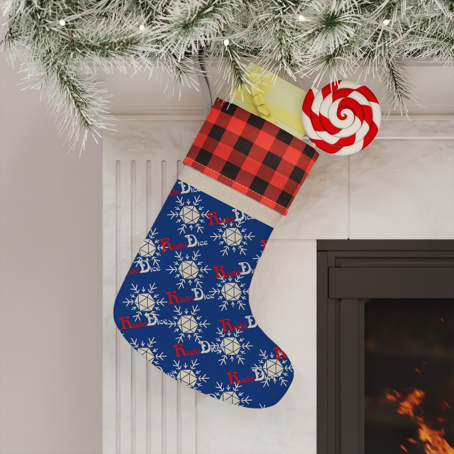 Blue D20 Snowflake Christmas Stocking