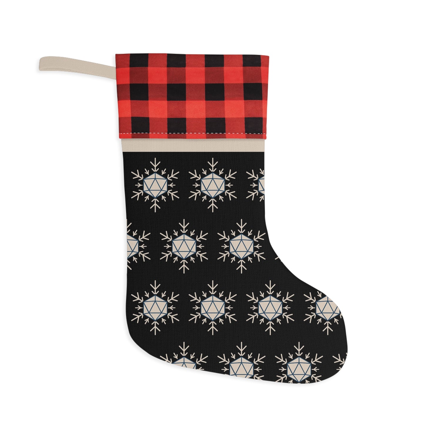 Black D20 Snowflake Christmas Stocking