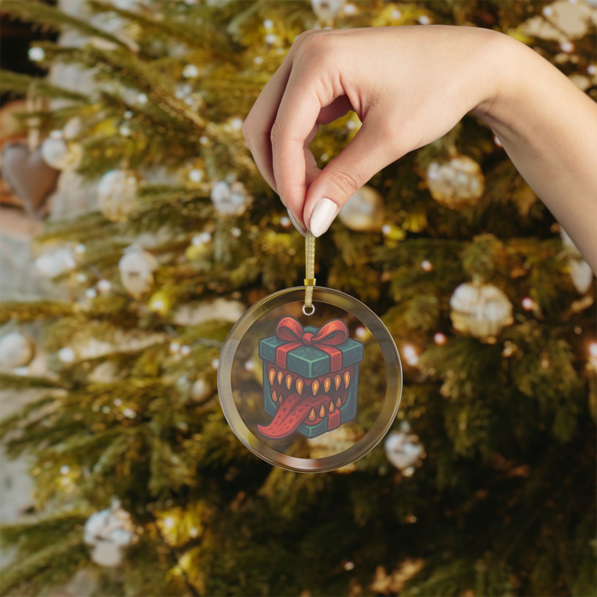 Glass Blue Mimic Present Ornaments