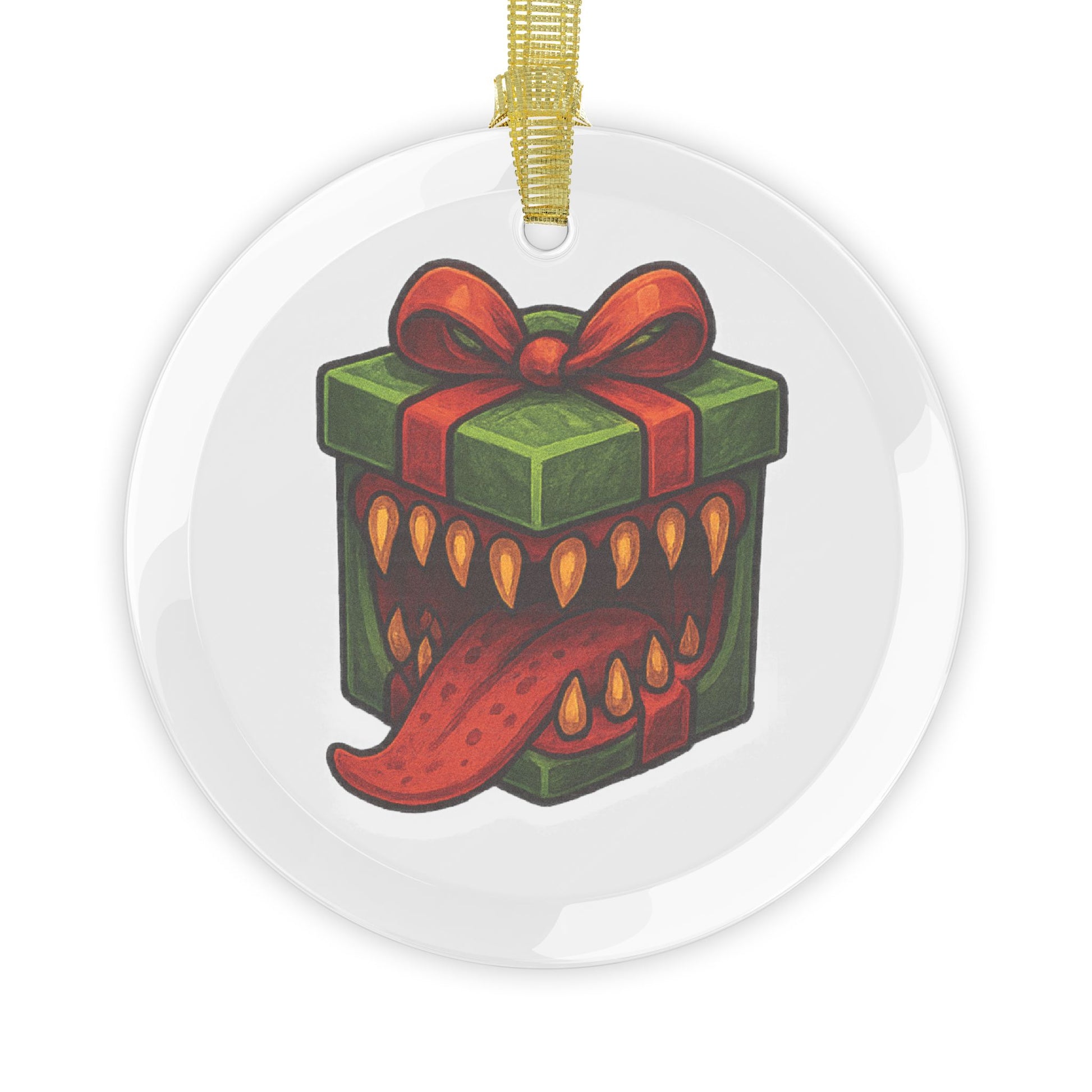 Glass Green Mimic Present Ornaments